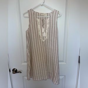 tan and white striped sundress